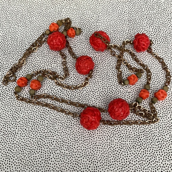 Vintage Orange bead with Gold Chain 24 “ long Necklace - Picture 6 of 7